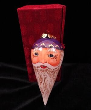 Vintage 1999 Figi Inside Art Christmas Ornament Santa Beard Teardrop Detailed Ho